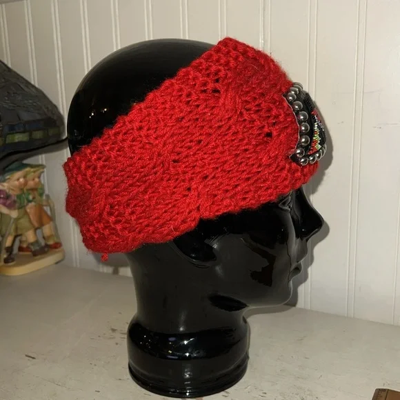 Handmade beaded Native American knitted headband